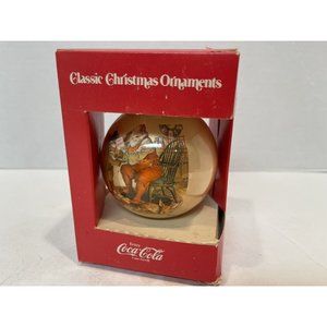 Vintage Coca Cola Round Classic Christmas Ornaments by Corning Glass.